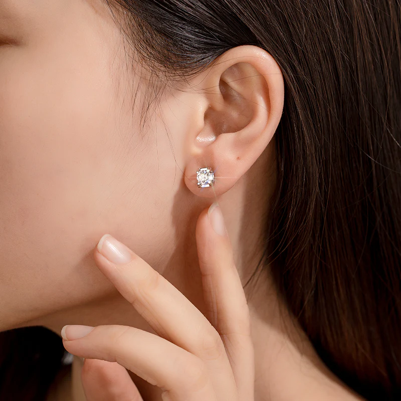 0.5CT SQUARE ENCASED ROUND MOISSANITE STUD EARRINGS IN STERLING SILVER - Image 2