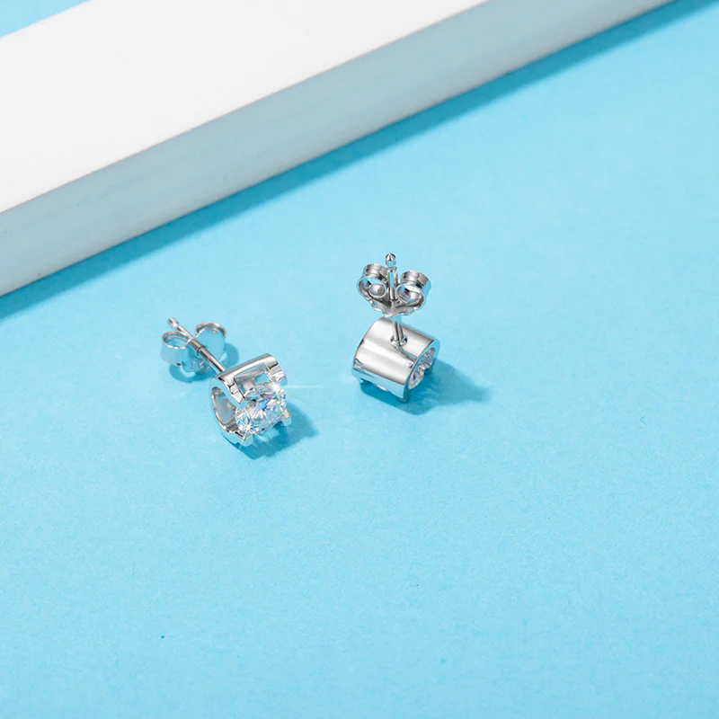 0.5CT SQUARE ENCASED ROUND MOISSANITE STUD EARRINGS IN STERLING SILVER - Image 3