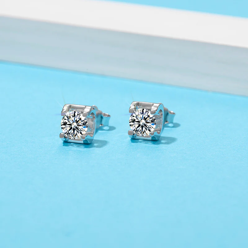 0.5CT SQUARE ENCASED ROUND MOISSANITE STUD EARRINGS IN STERLING SILVER - Image 4