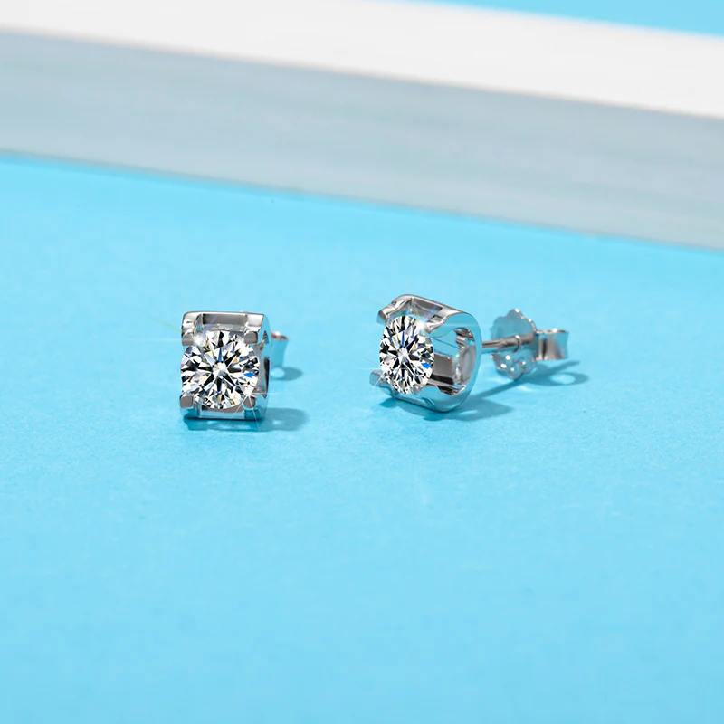 0.5CT SQUARE ENCASED ROUND MOISSANITE STUD EARRINGS IN STERLING SILVER - Image 5