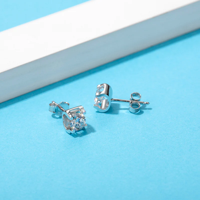 0.5CT SQUARE ENCASED ROUND MOISSANITE STUD EARRINGS IN STERLING SILVER - Image 6