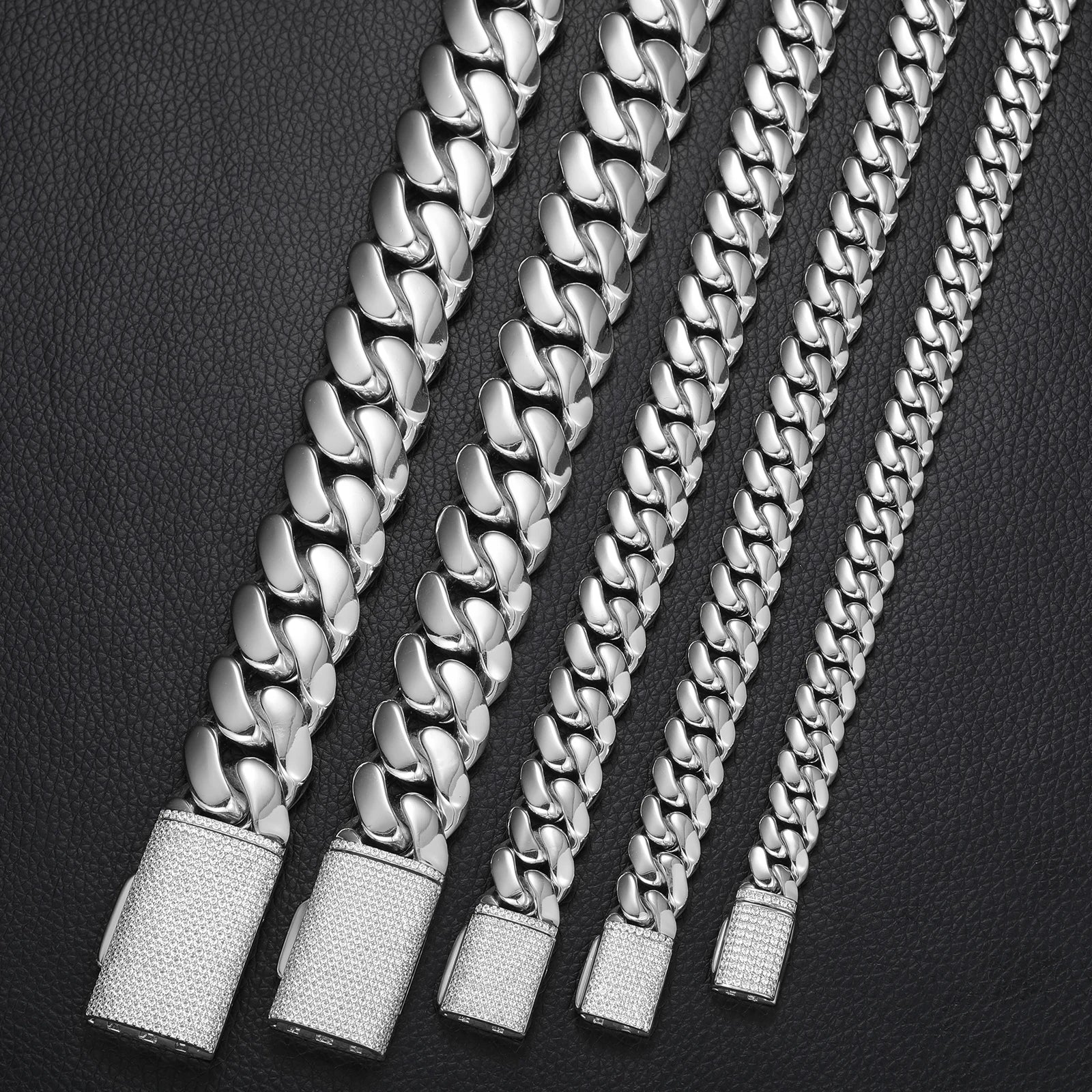 10-22MM MOISSANITE BUCKLE CUBAN LINK NECKLACE/BRACELET IN STERLING SILVER - Image 3