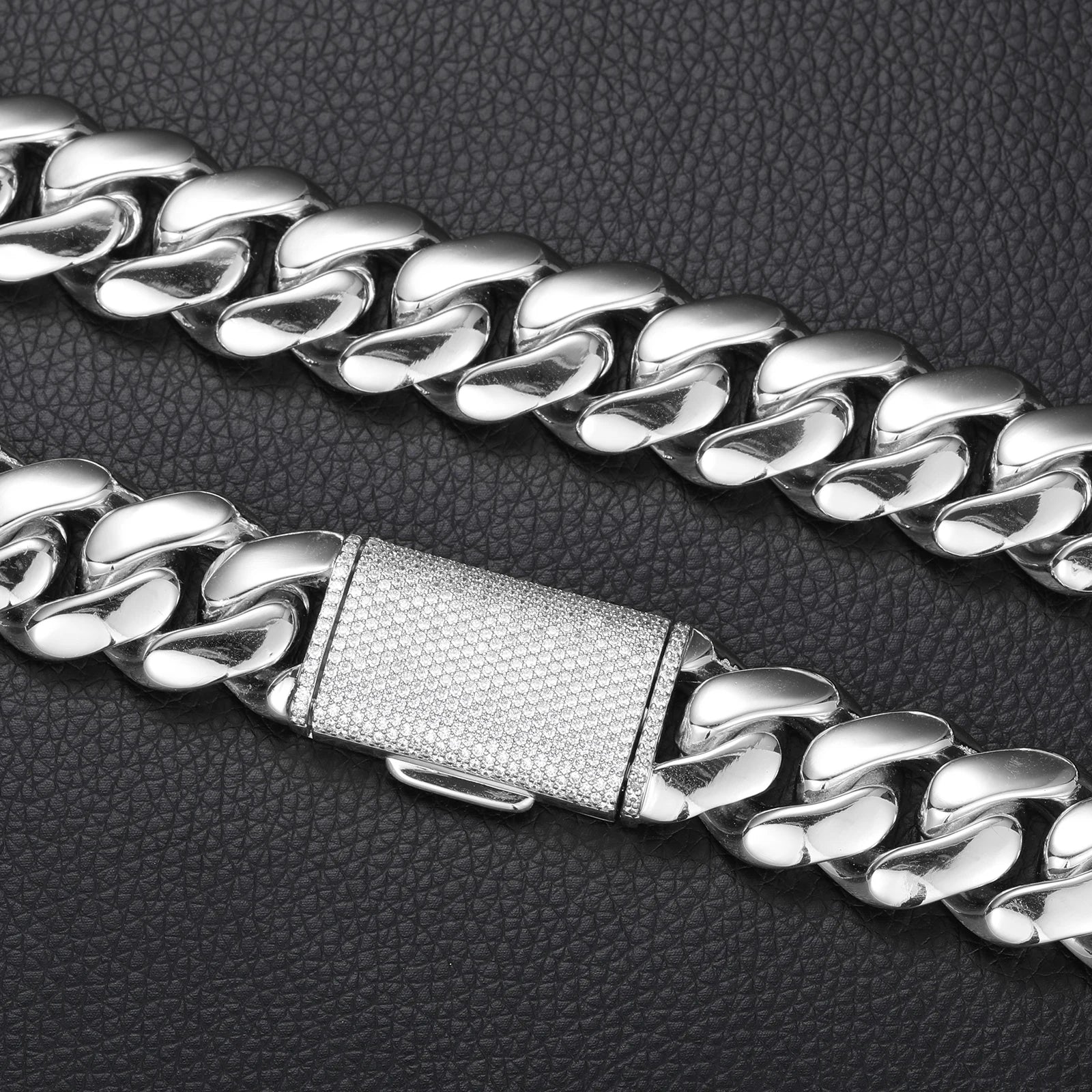 10-22MM MOISSANITE BUCKLE CUBAN LINK NECKLACE/BRACELET IN STERLING SILVER - Image 4