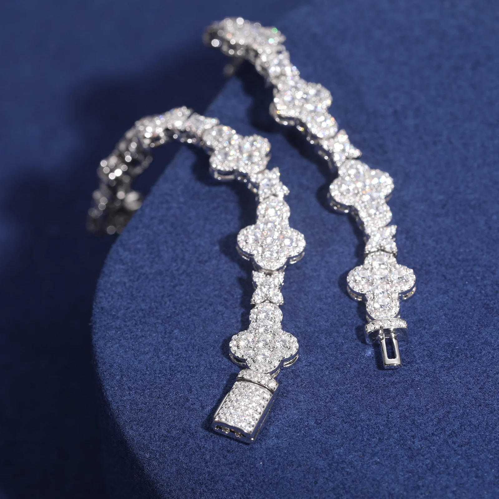 10MM CROSS STAR MOISSANITE LINK CHAIN NECKLACE/BRACELET IN STERLING SILVER - Image 3