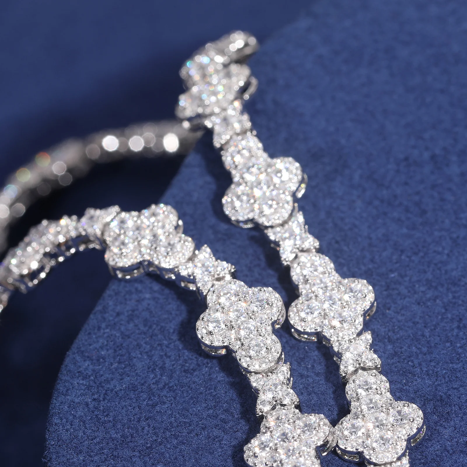 10MM CROSS STAR MOISSANITE LINK CHAIN NECKLACE/BRACELET IN STERLING SILVER - Image 4