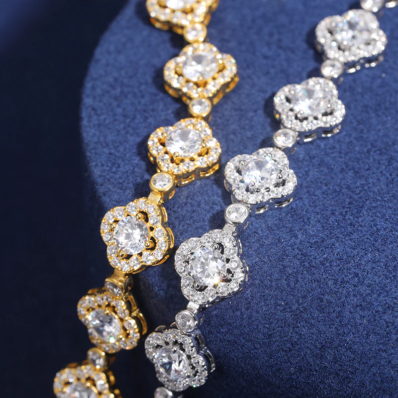 10MM FOUR LEAF CLOVER MOISSANITE BRACELET IN STERLING SILVER - Image 2