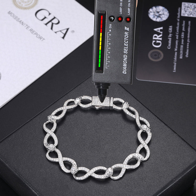 10MM INFINITY LINK MOISSANITE CUBAN CHAIN BRACELET IN STERLING SILVER - Image 5