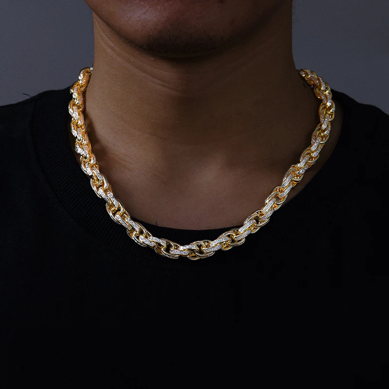 10MM MOISSANITE DIAMOND ICED OUT TWIST ROPE CHAIN NECKLACE/BRACELET IN STERLING SILVER - Image 2