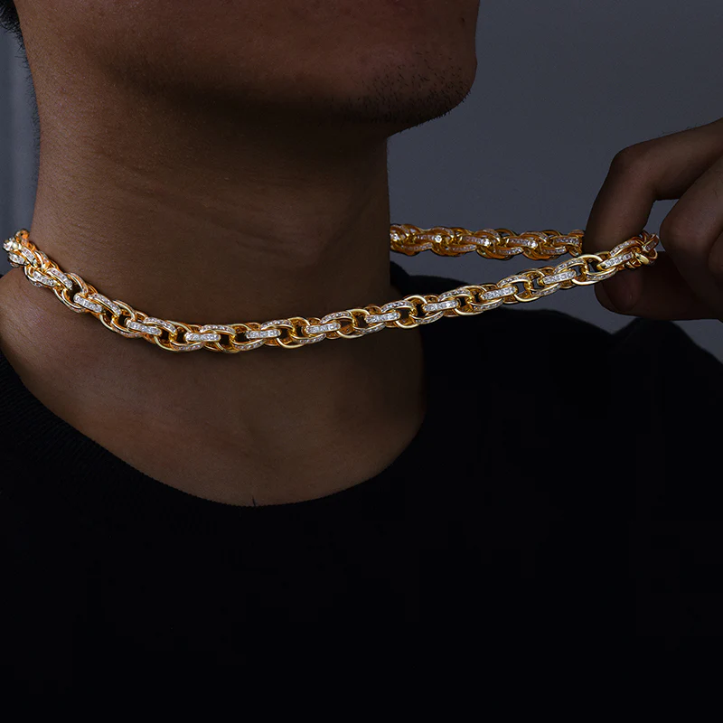 10MM MOISSANITE DIAMOND ICED OUT TWIST ROPE CHAIN NECKLACE/BRACELET IN STERLING SILVER - Image 3
