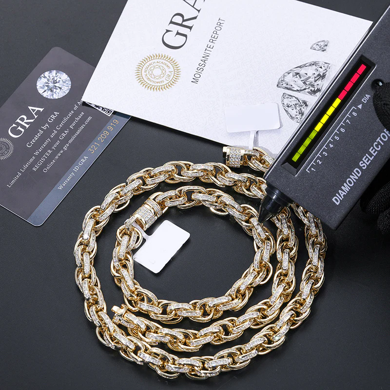 10MM MOISSANITE DIAMOND ICED OUT TWIST ROPE CHAIN NECKLACE/BRACELET IN STERLING SILVER - Image 4
