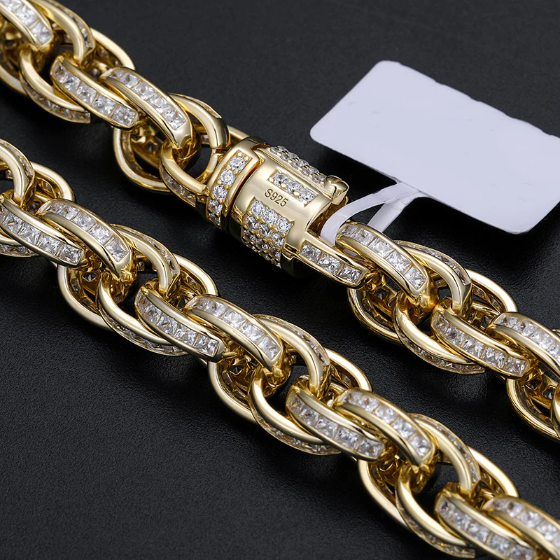 10MM MOISSANITE DIAMOND ICED OUT TWIST ROPE CHAIN NECKLACE/BRACELET IN STERLING SILVER - Image 5