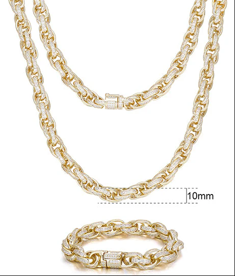 10MM MOISSANITE DIAMOND ICED OUT TWIST ROPE CHAIN NECKLACE/BRACELET IN STERLING SILVER - Image 6
