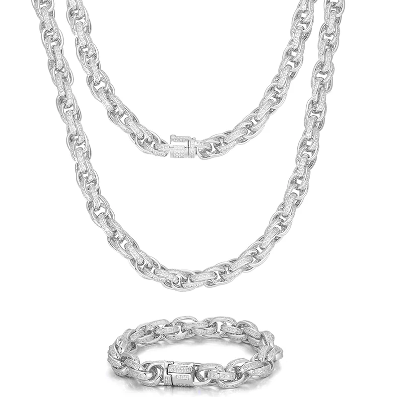 10MM MOISSANITE DIAMOND ICED OUT TWIST ROPE CHAIN NECKLACE/BRACELET IN STERLING SILVER - Image 7