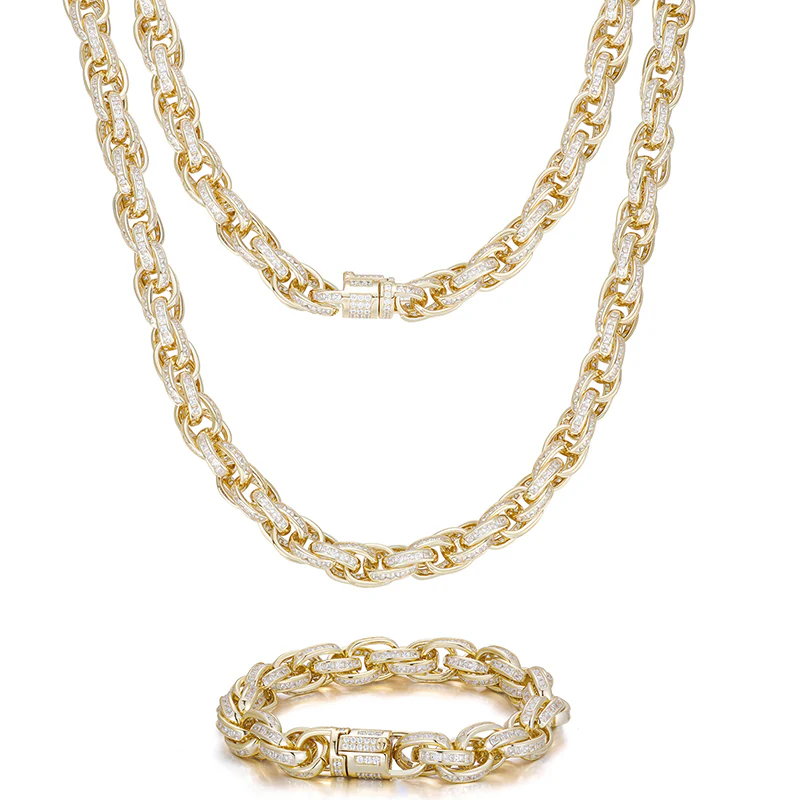 10MM MOISSANITE DIAMOND ICED OUT TWIST ROPE CHAIN NECKLACE/BRACELET IN STERLING SILVER - Image 8