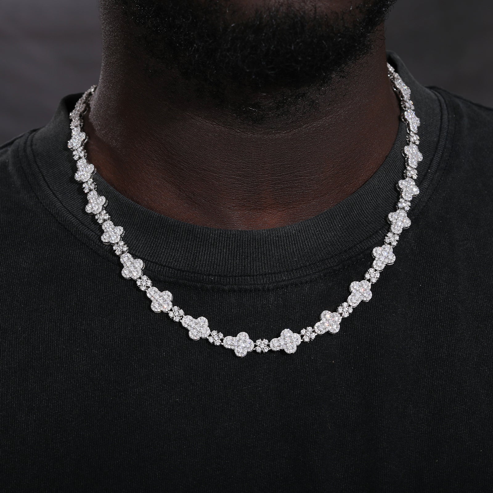 10MM MOISSANITE DIAMOND SNOWFLAKE CROSS LINK CHAIN NECKLACE/BRACELET IN STERLING SILVER - Image 2