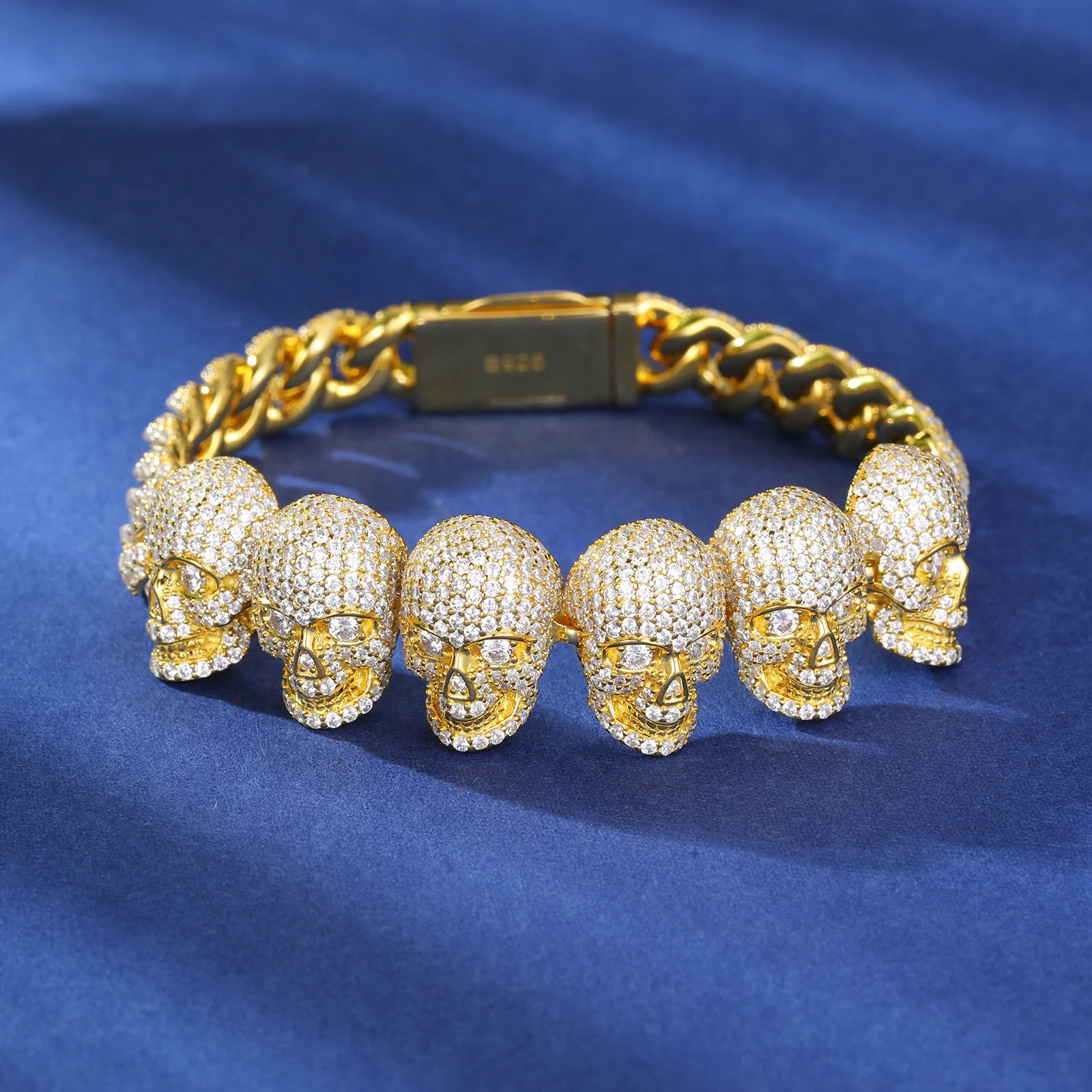 10MM MOISSANITE SKULL CUBAN LINK BRACELET IN STERLING SILVER - Image 3