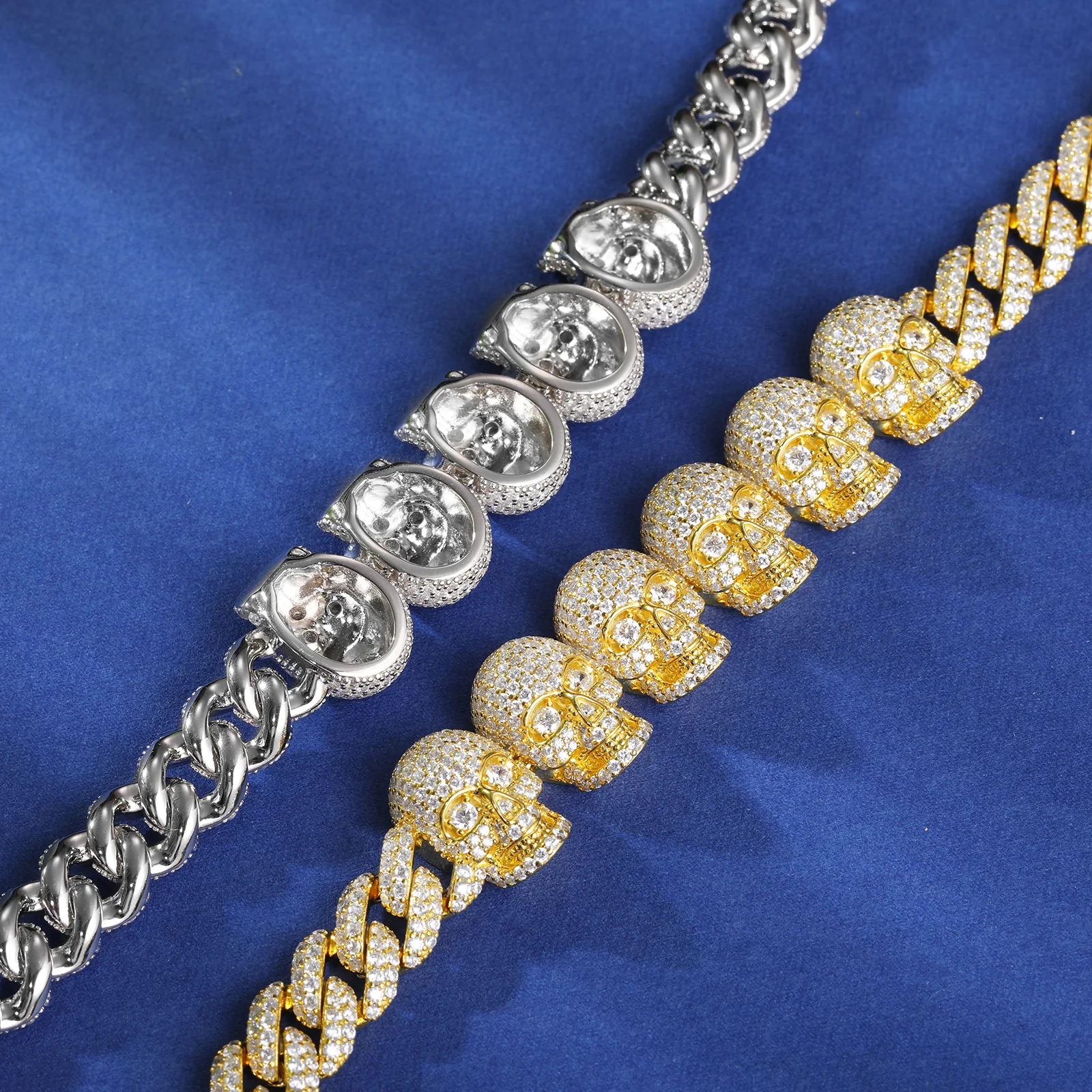 10MM MOISSANITE SKULL CUBAN LINK BRACELET IN STERLING SILVER - Image 4