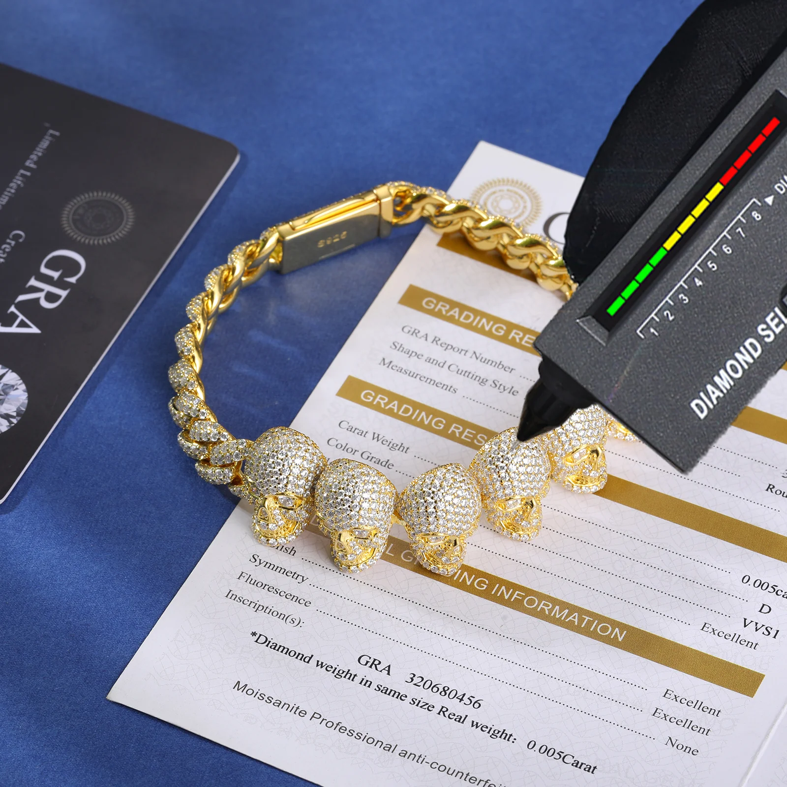 10MM MOISSANITE SKULL CUBAN LINK BRACELET IN STERLING SILVER - Image 5