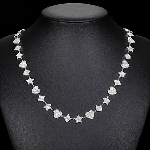 10MM MOISSANITE STAR HEART RHOMBUS LINK CHAIN TENNIS NECKLACE/BRACELET IN STERLING SILVER - Image 2