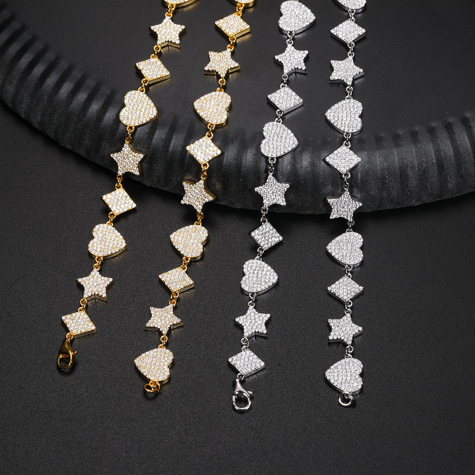 10MM MOISSANITE STAR HEART RHOMBUS LINK CHAIN TENNIS NECKLACE/BRACELET IN STERLING SILVER - Image 5