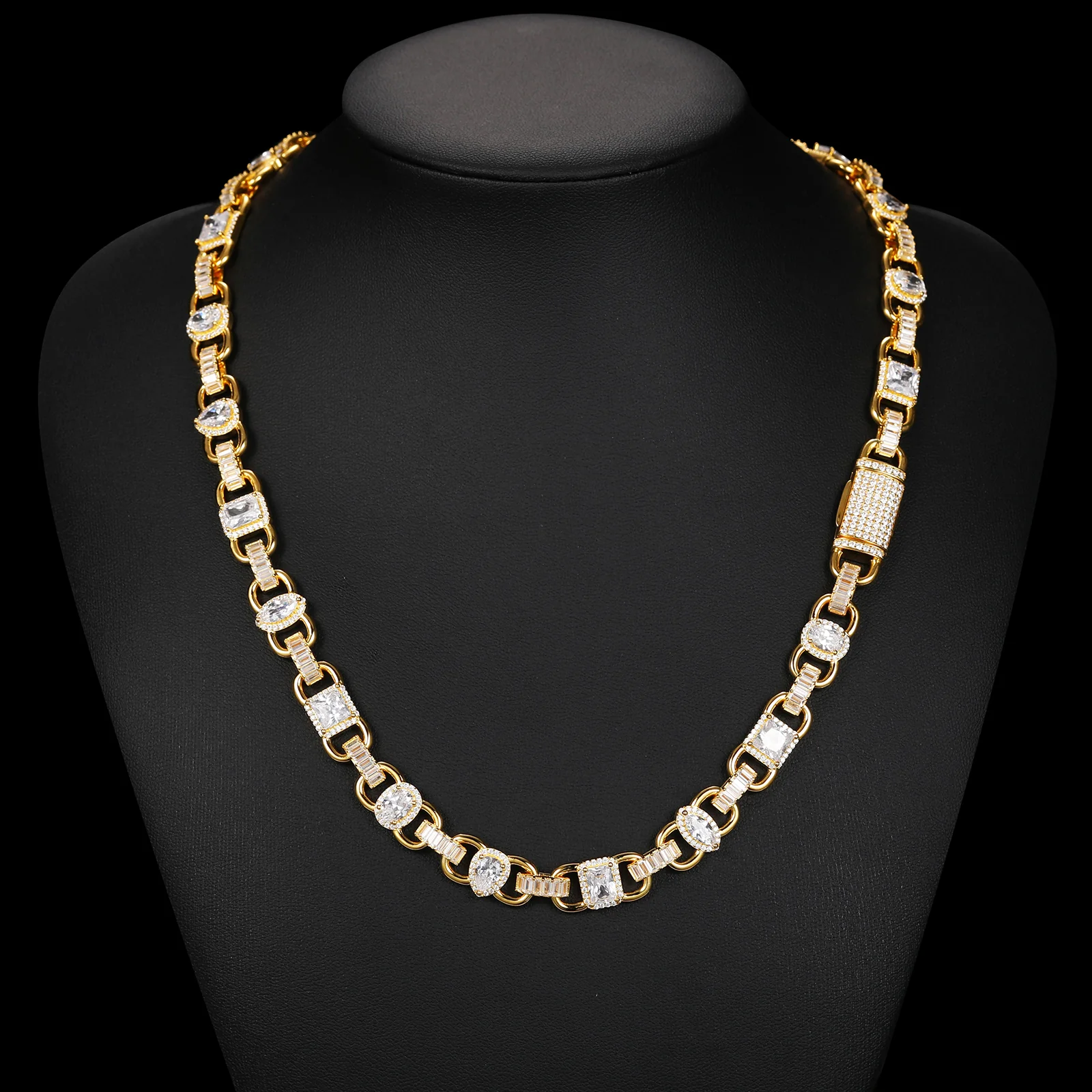 10MM PRINCESS MARQUISE BAGUETTE CUT DUBAI MOISSANITE LINK CHAIN IN STERLING SILVER - Image 2