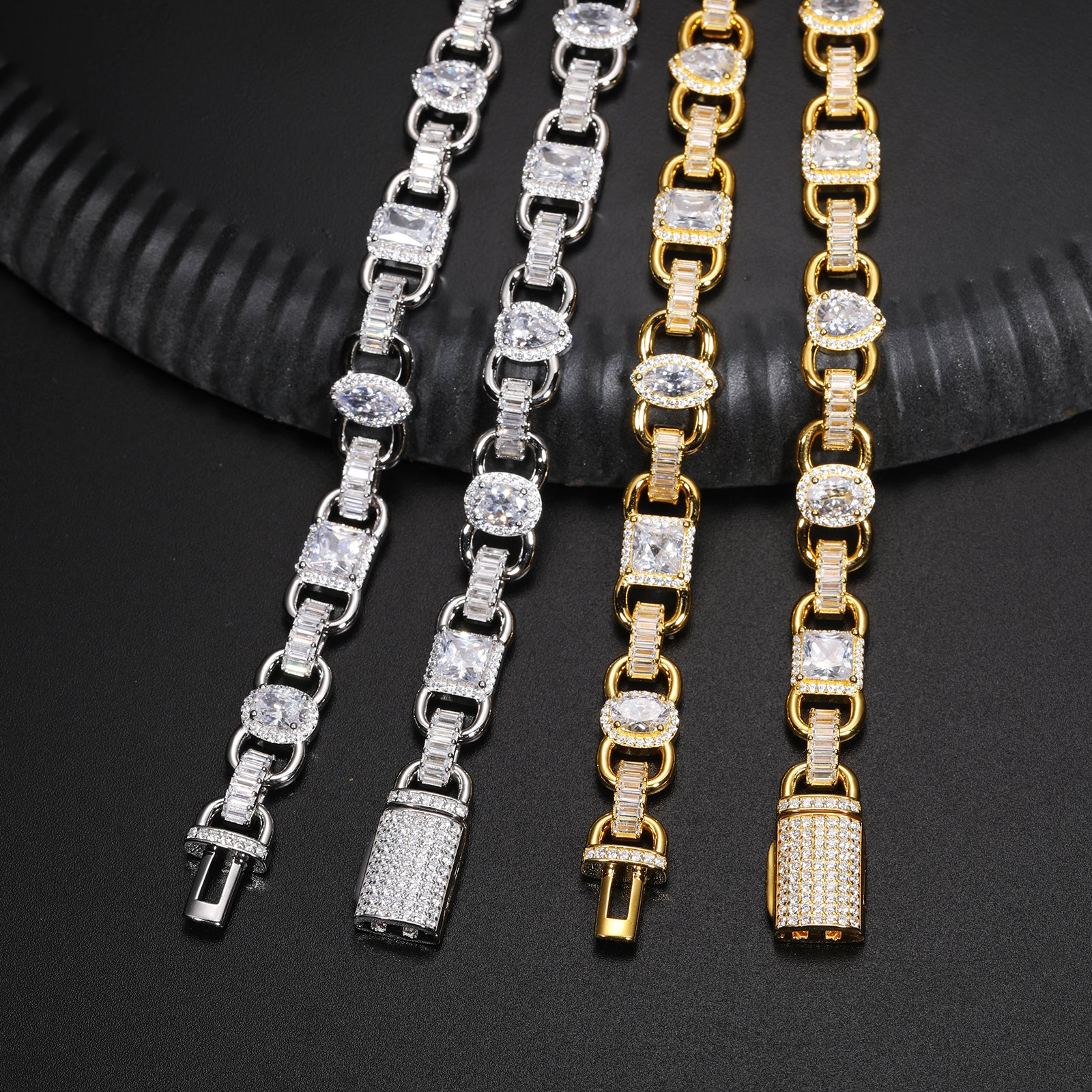 10MM PRINCESS MARQUISE BAGUETTE CUT DUBAI MOISSANITE LINK CHAIN IN STERLING SILVER - Image 5