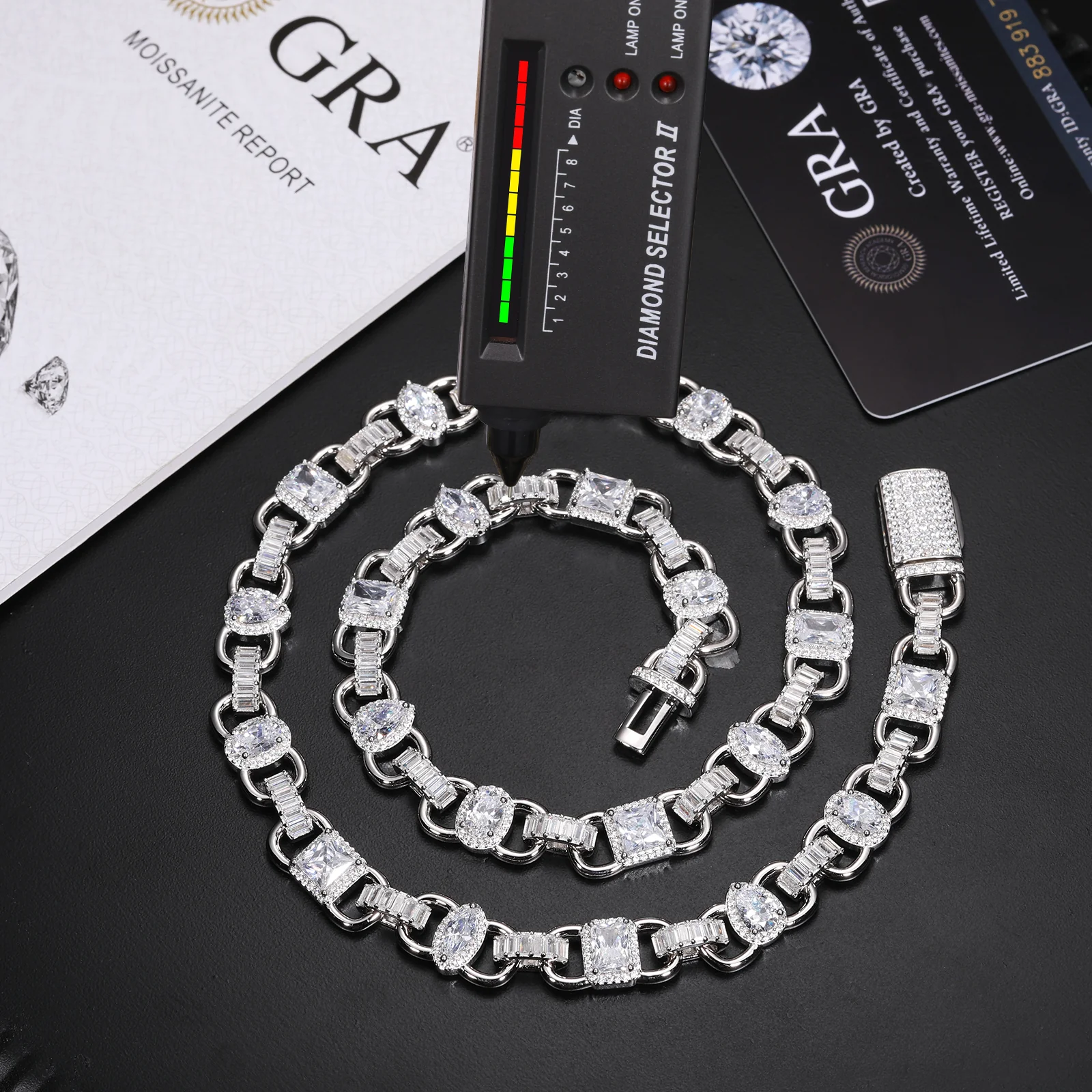 10MM PRINCESS MARQUISE BAGUETTE CUT DUBAI MOISSANITE LINK CHAIN IN STERLING SILVER - Image 6