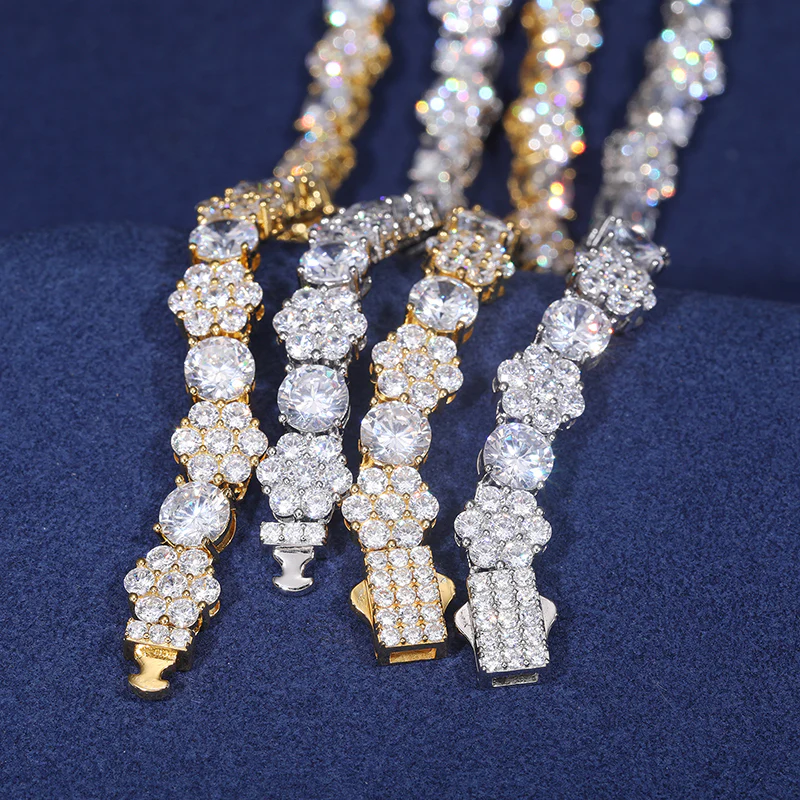 10MM ROUND CUT MOISSANITE FLOWER CLUSTER LINK CHAIN BRACELET IN STERLING SILVER - Image 3