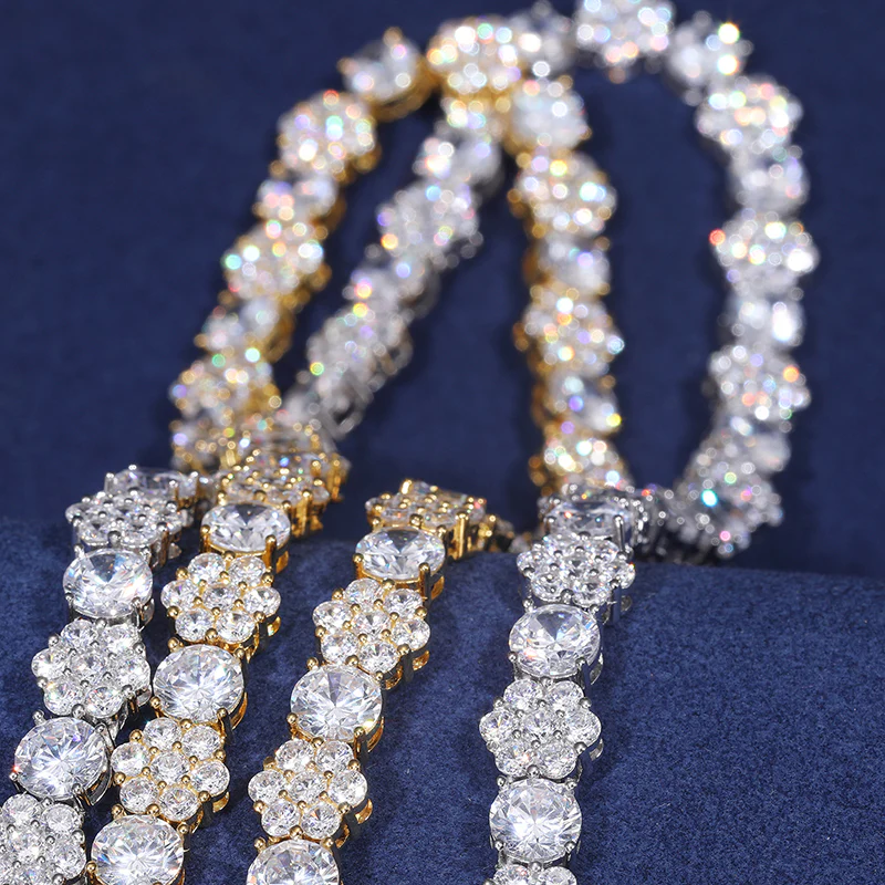 10MM ROUND CUT MOISSANITE FLOWER CLUSTER LINK CHAIN BRACELET IN STERLING SILVER - Image 5