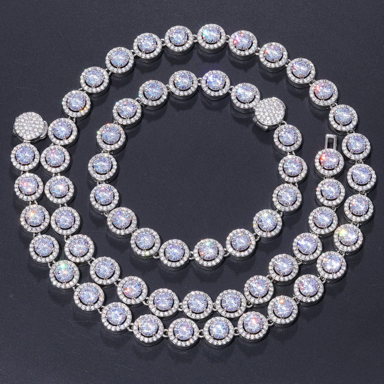 10MM ROUND MOISSANITE TENNIS CHAIN NECKLACE/BRACELET IN STERLING SILVER - Image 5