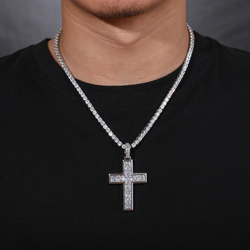 MOISSANITE ICED OUT CROSS PENDANT IN STERLING SILVER - Image 2