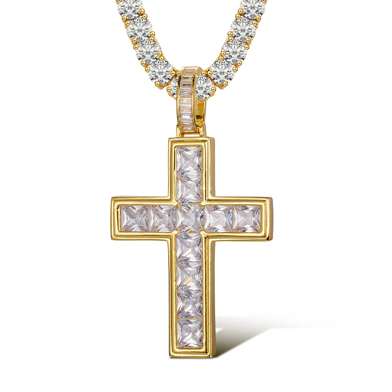 MOISSANITE ICED OUT CROSS PENDANT IN STERLING SILVER - Image 3