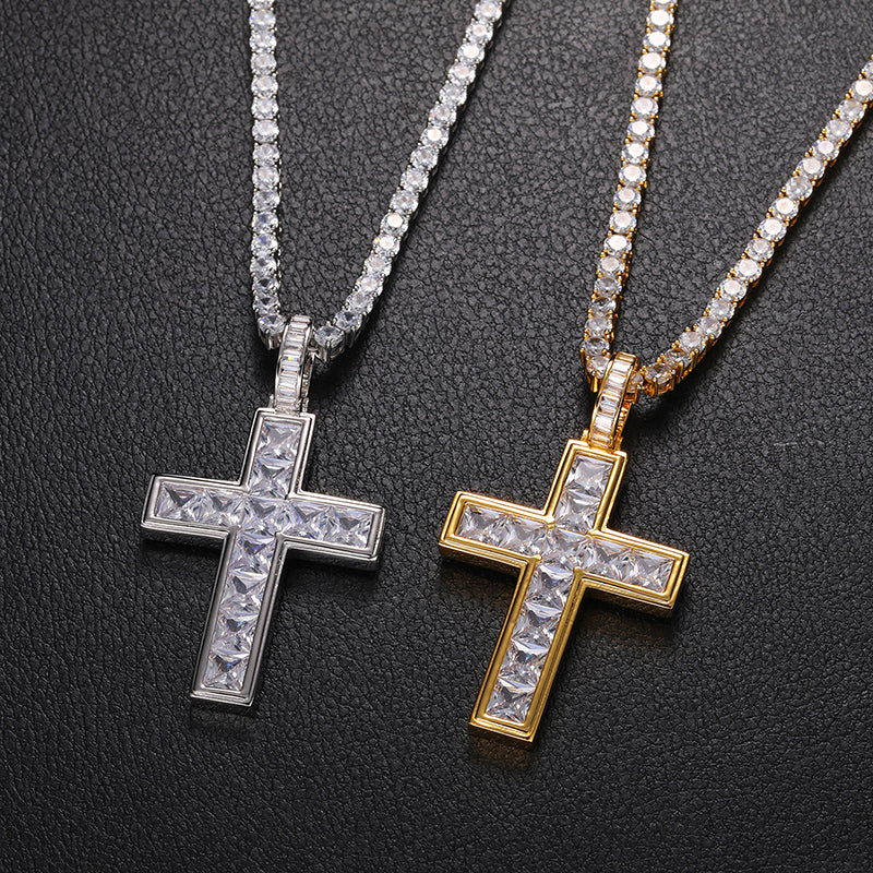 MOISSANITE ICED OUT CROSS PENDANT IN STERLING SILVER - Image 4