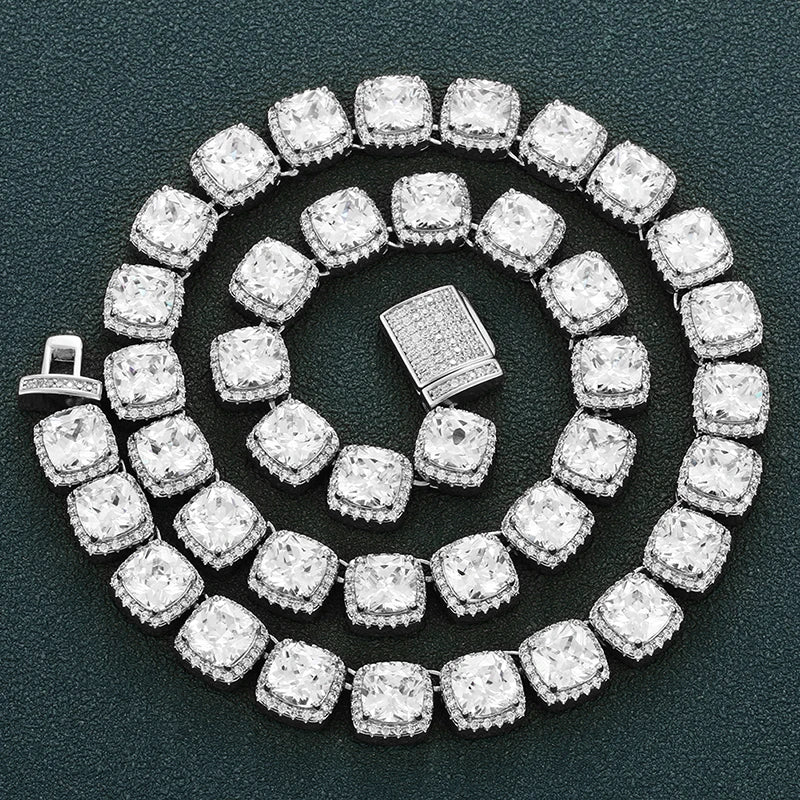 11MM CUSHION CUT MOISSANITE DIAMOND TENNIS CHAIN NECKLACE OR BRACELET IN STERLING SILVER - Image 5