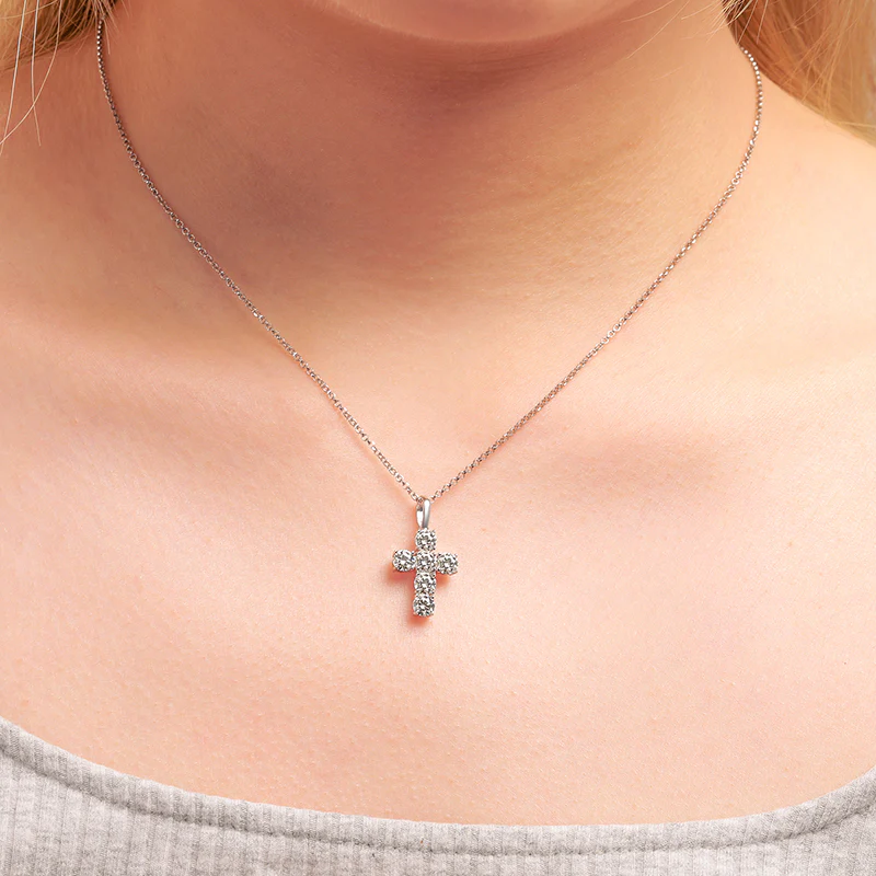12MM MOISSANITE CROSS PENDANT NECKLACE IN STERLING SILVER - Image 2