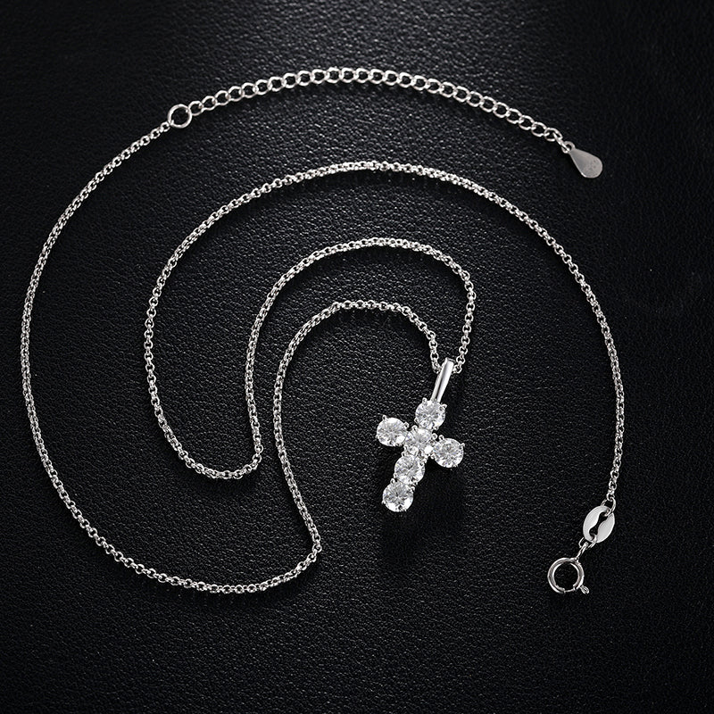 12MM MOISSANITE CROSS PENDANT NECKLACE IN STERLING SILVER - Image 3