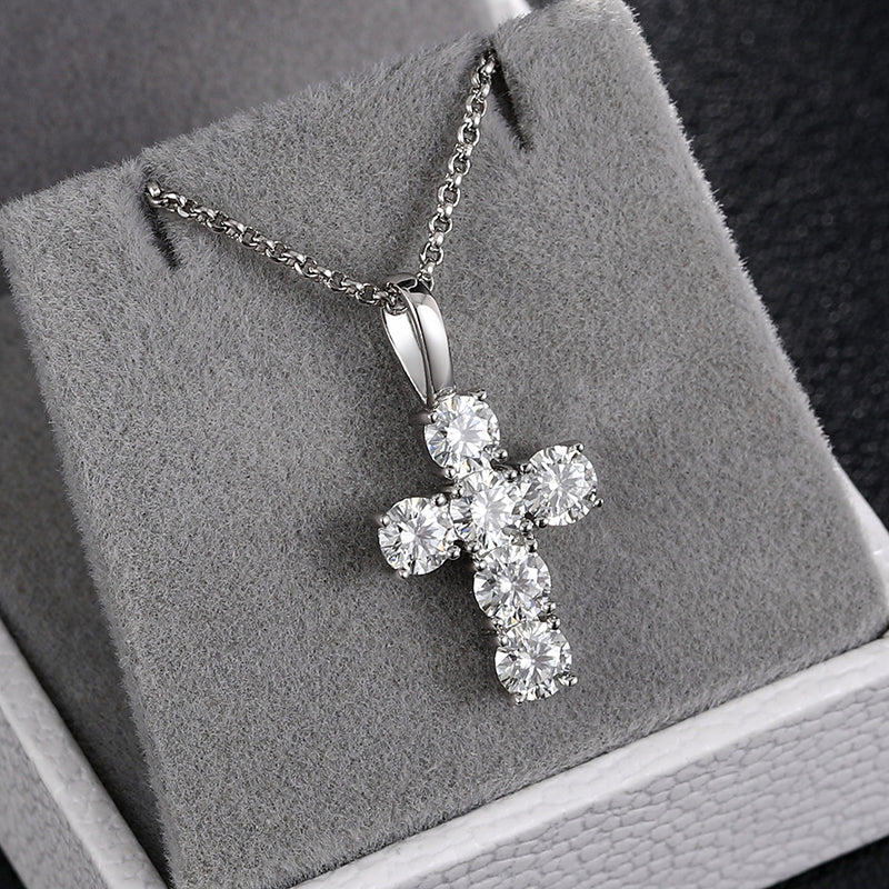 12MM MOISSANITE CROSS PENDANT NECKLACE IN STERLING SILVER - Image 4