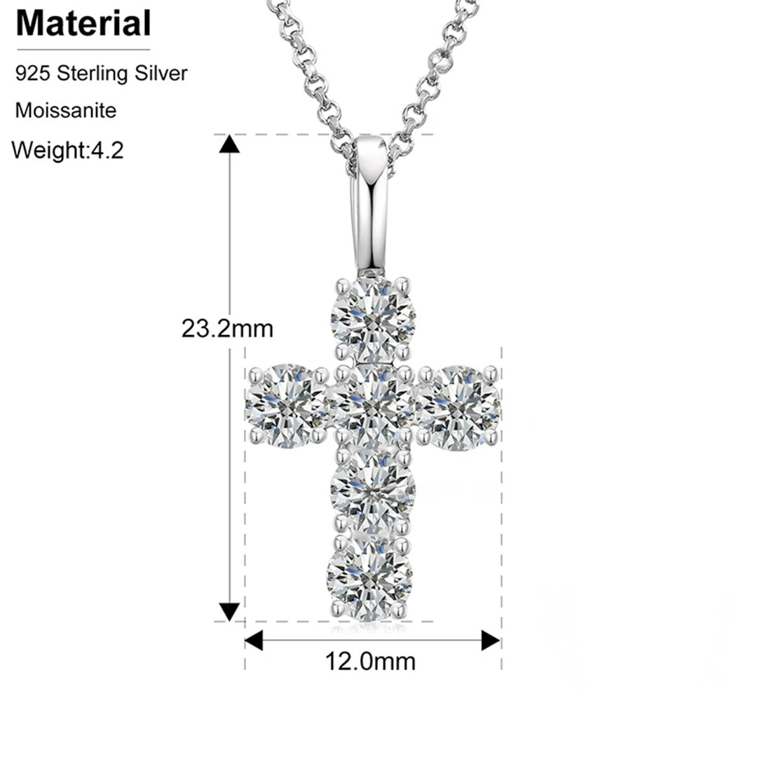 12MM MOISSANITE CROSS PENDANT NECKLACE IN STERLING SILVER - Image 6