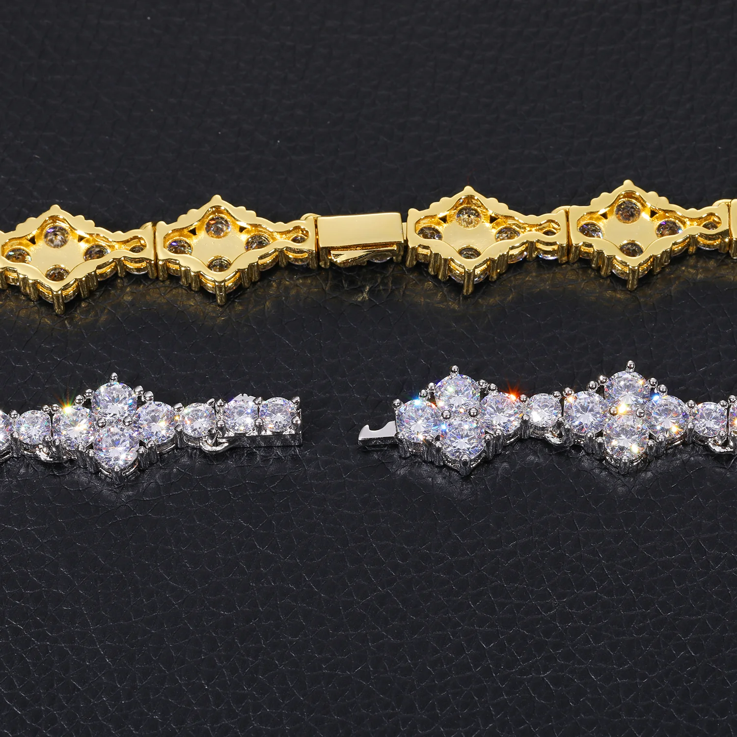 12MM MOISSANITE DIAMOND RHOMBUS TENNIS CHAIN NECKLACE IN STERLING SILVER - Image 4