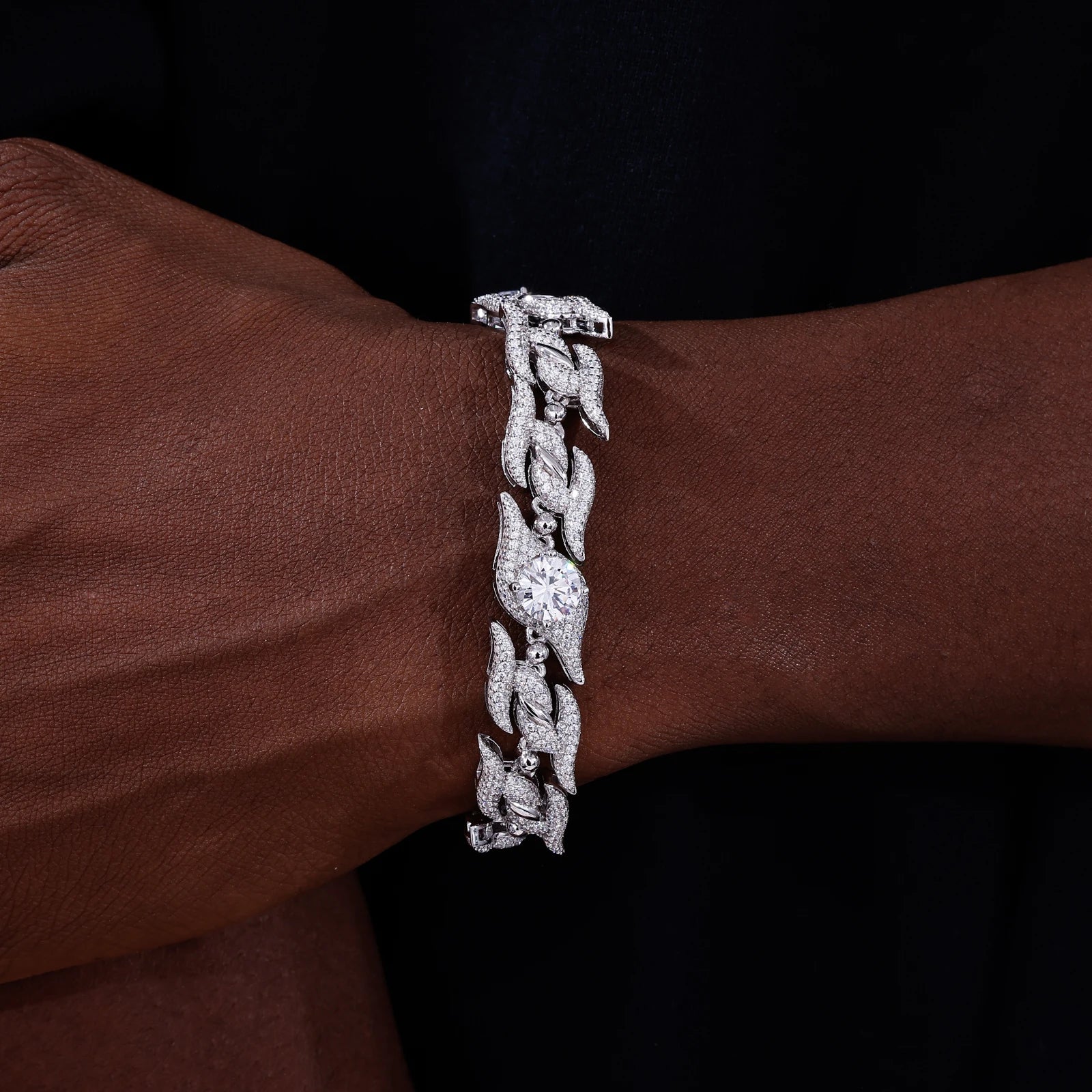 12MM MOISSANITE ICED OUT EVIL EYE THORN LINK BRACELET IN STERLING SILVER - Image 2