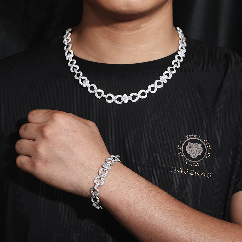 12MM MOISSANITE INFINITY CROSS CLUSTER CUBAN LINK CHAIN IN STERLING SILVER - Image 4