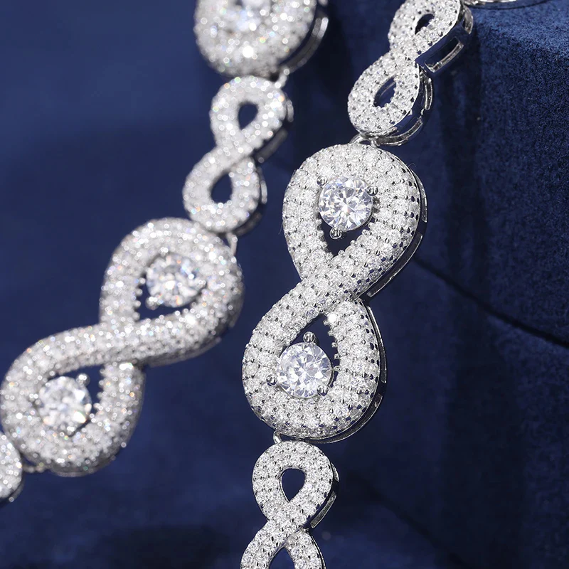 12MM MOISSANITE INFINITY LINK BRACELET/NECKLACE IN STERLING SILVER - Image 2