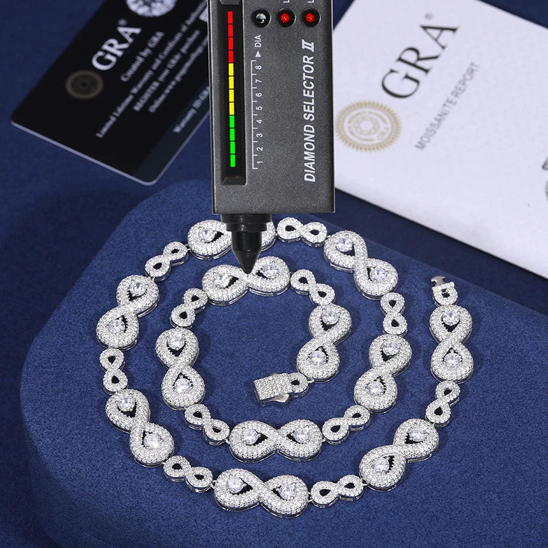 12MM MOISSANITE INFINITY LINK BRACELET/NECKLACE IN STERLING SILVER - Image 5