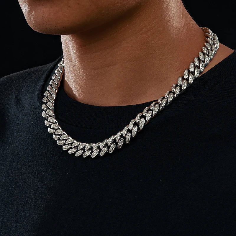 12MM TWO ROW MOISSANITE BEZEL CUBAN LINK CHAIN IN STERLING SILVER - Image 4
