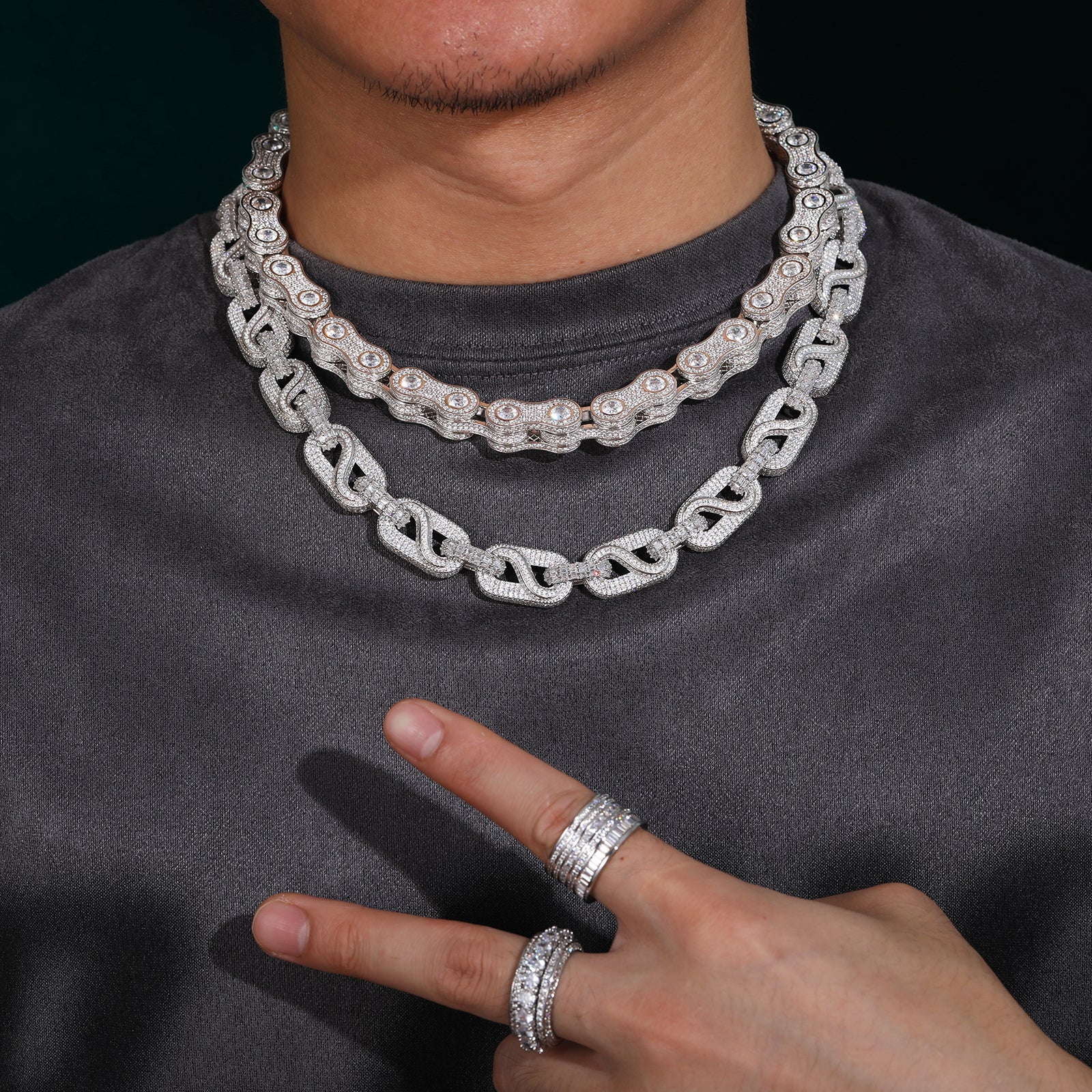 14MM BAGUETTE MOISSANITE BUSSDOWN CUBAN LINK CHAIN NECKLACE/BRACELET IN STERLING SILVER - Image 3