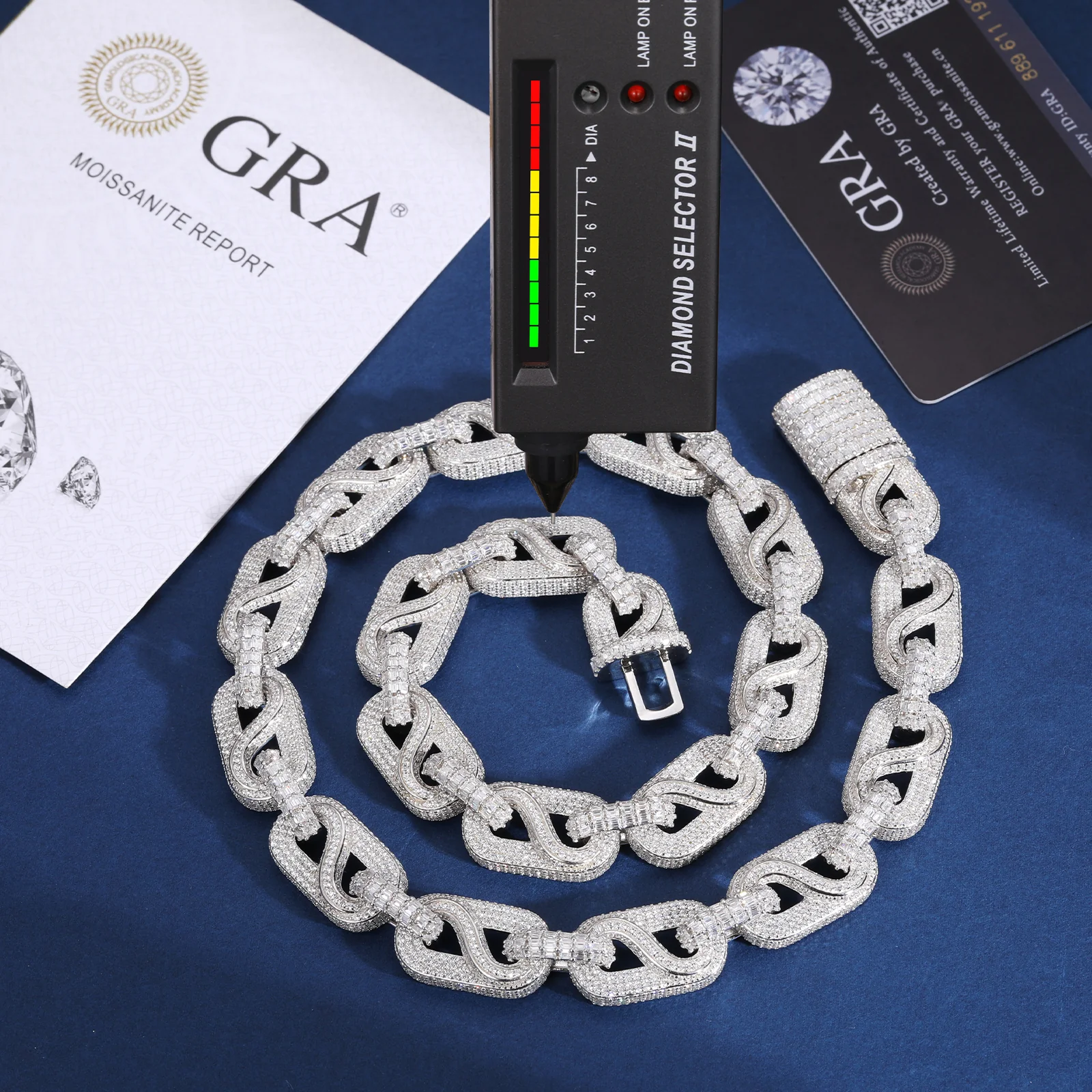 14MM BAGUETTE MOISSANITE BUSSDOWN CUBAN LINK CHAIN NECKLACE/BRACELET IN STERLING SILVER - Image 5