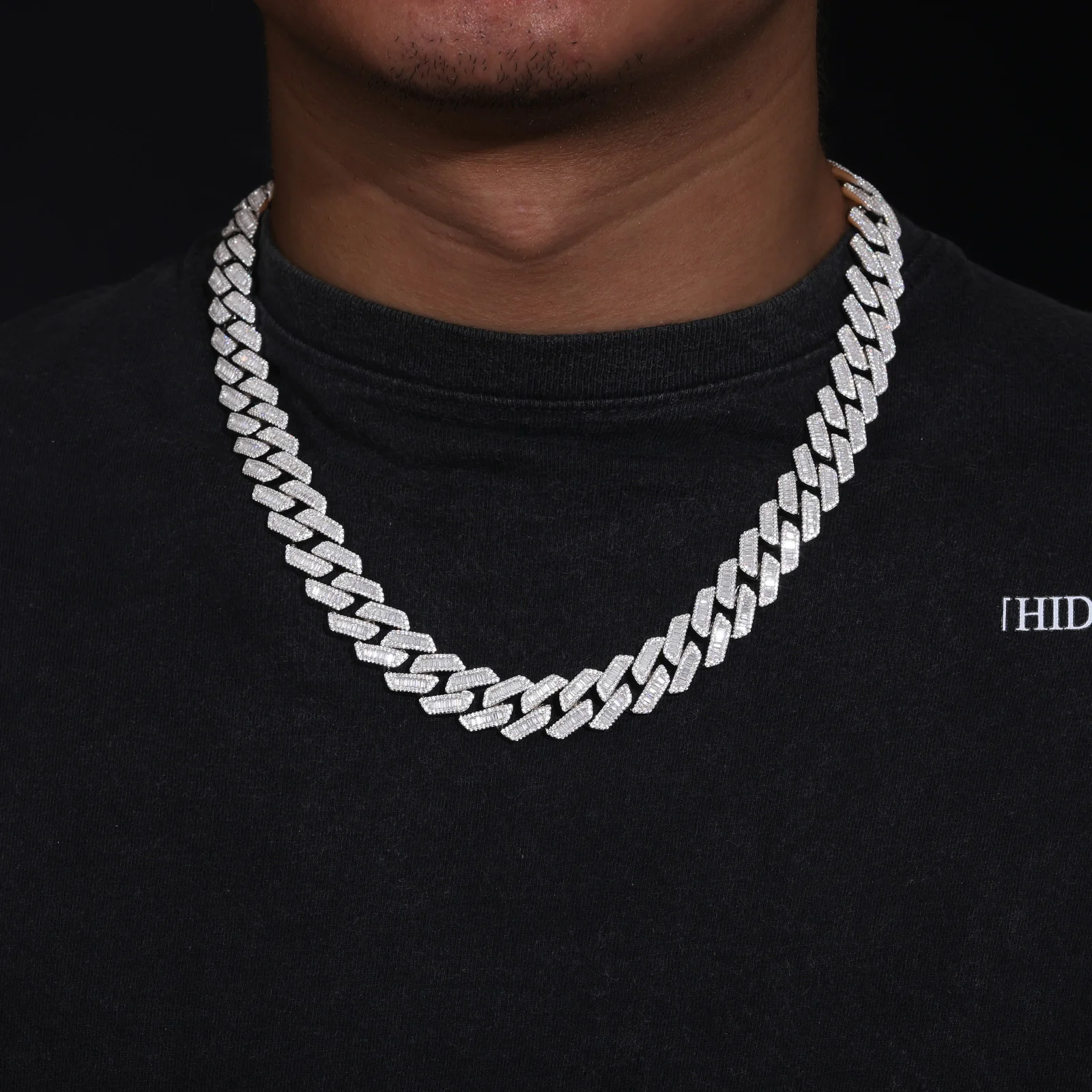 14MM BAGUETTE MOISSANITE CUBAN LINK CHAIN NECKLACE/BRACELET IN STERLING SILVER - Image 2