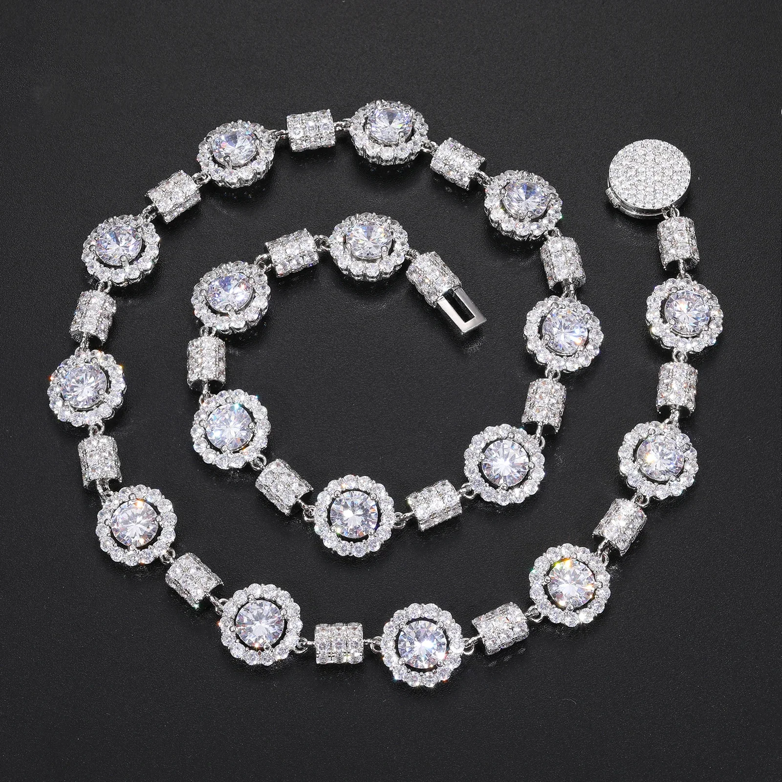 14MM BULLET AND HALO MOISSANITE NECKLACE/BRACELET IN STERLING SILVER - Image 2