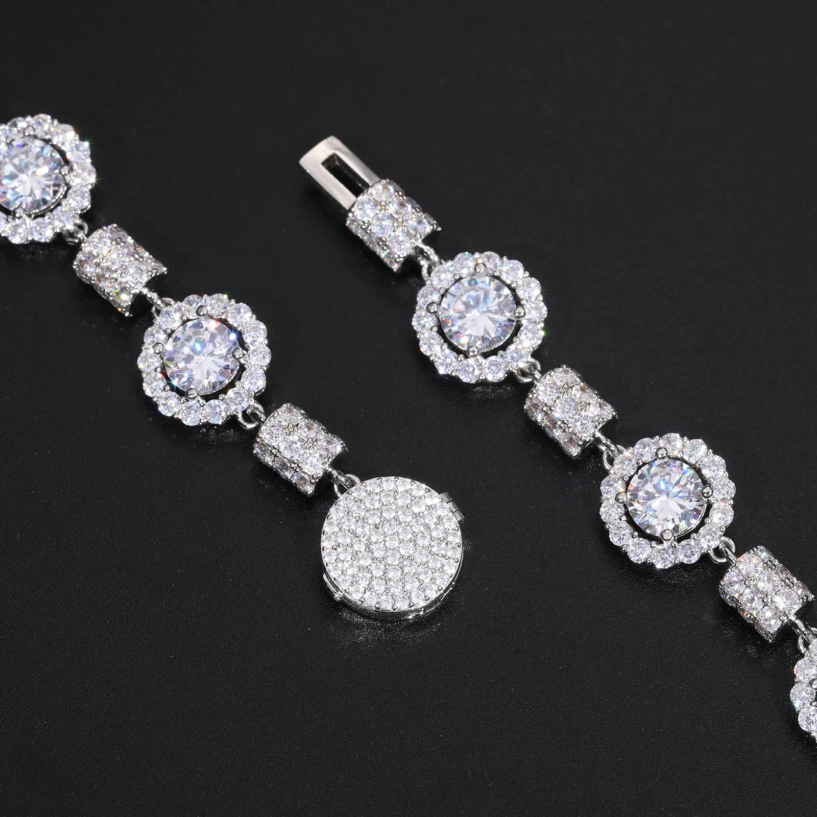 14MM BULLET AND HALO MOISSANITE NECKLACE/BRACELET IN STERLING SILVER - Image 3