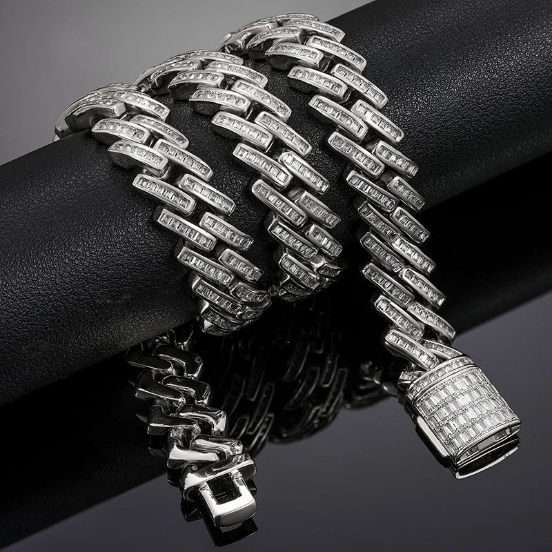 14MM MOISSANITE BAGUETTE CUBAN LINK NECKLACE/BRACELET IN STERLING SILVER - Image 3